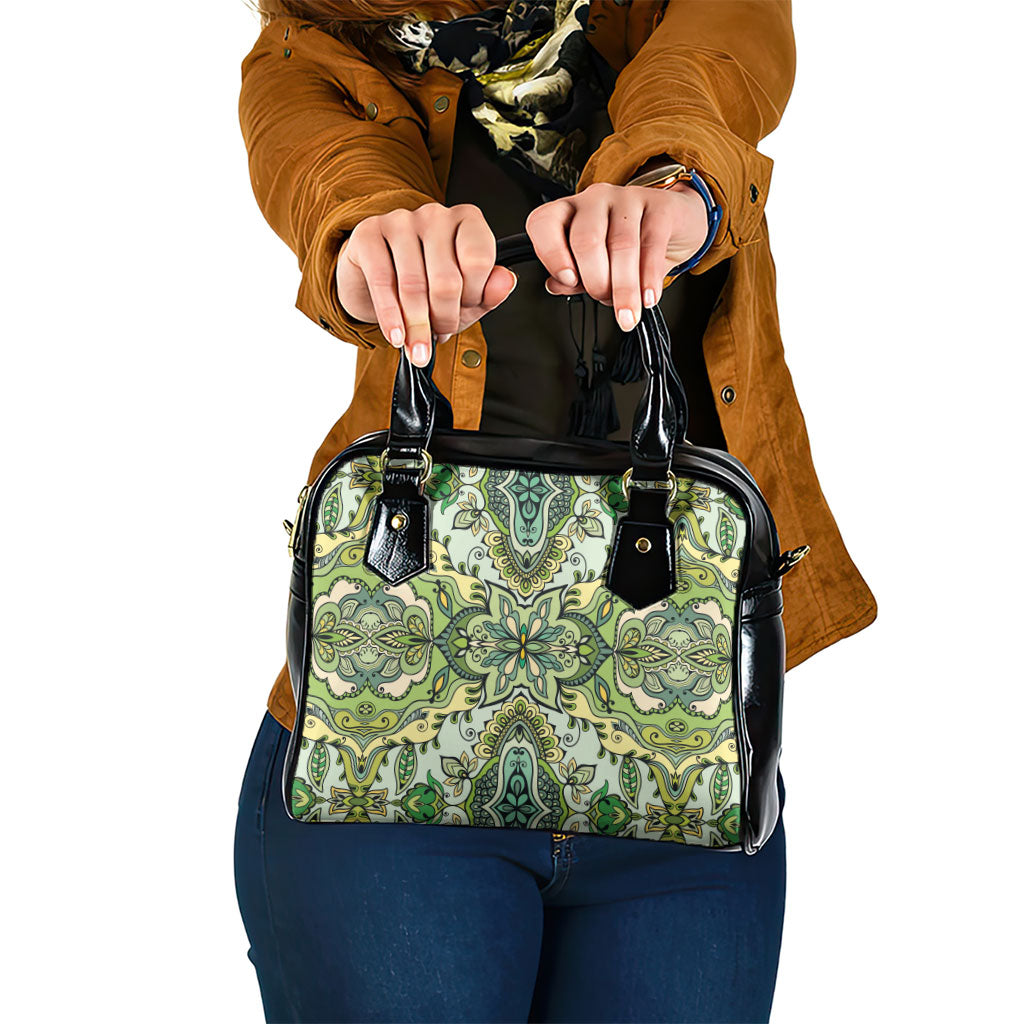 Indian Mandala Pattern Shoulder Handbag Green Geometric Floral Mandala