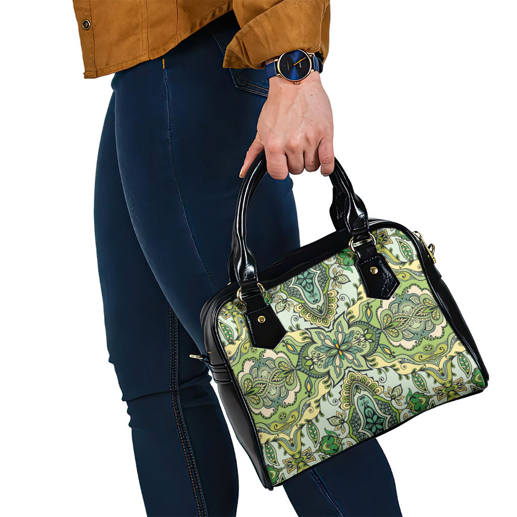 Indian Mandala Pattern Shoulder Handbag Green Geometric Floral Mandala