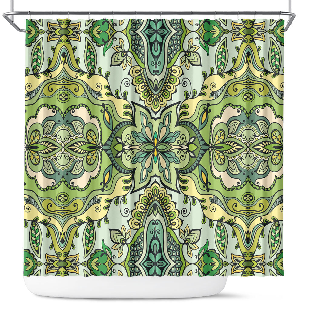 Indian Mandala Pattern Shower Curtain Green Geometric Floral Mandala