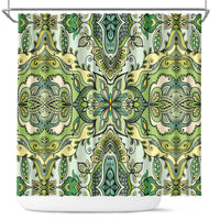 Indian Mandala Pattern Shower Curtain Green Geometric Floral Mandala