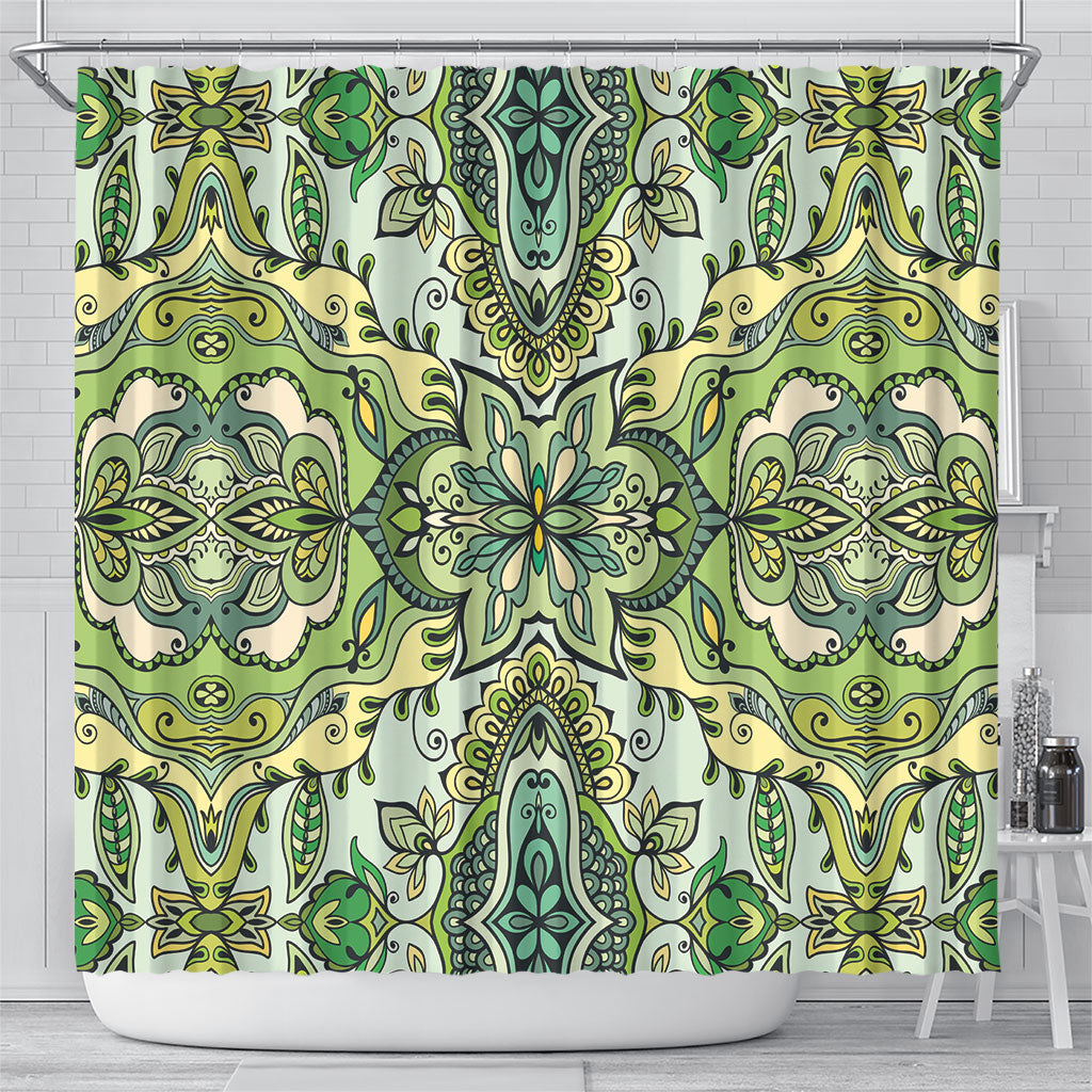 Indian Mandala Pattern Shower Curtain Green Geometric Floral Mandala