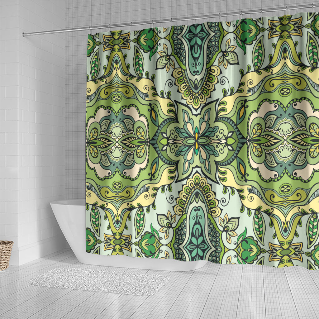 Indian Mandala Pattern Shower Curtain Green Geometric Floral Mandala