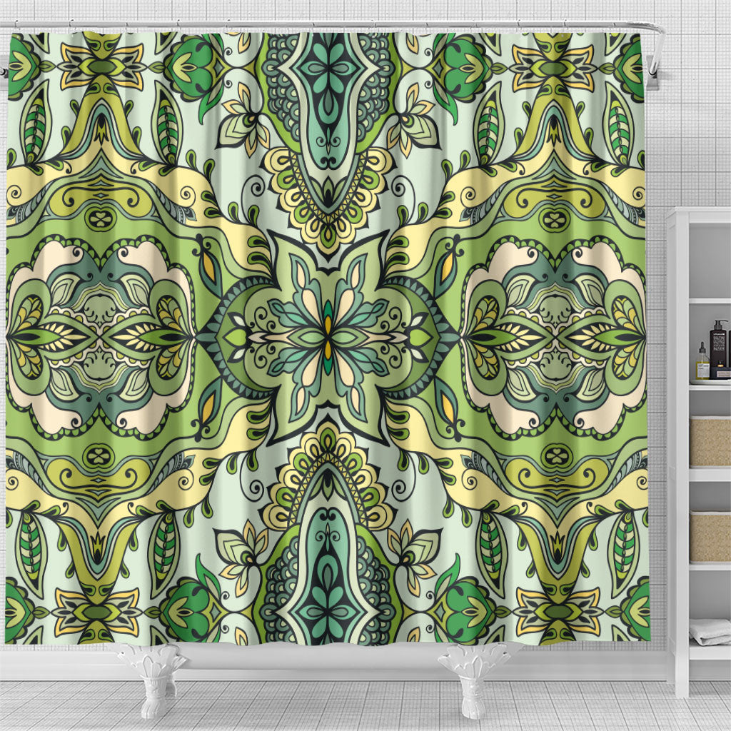 Indian Mandala Pattern Shower Curtain Green Geometric Floral Mandala