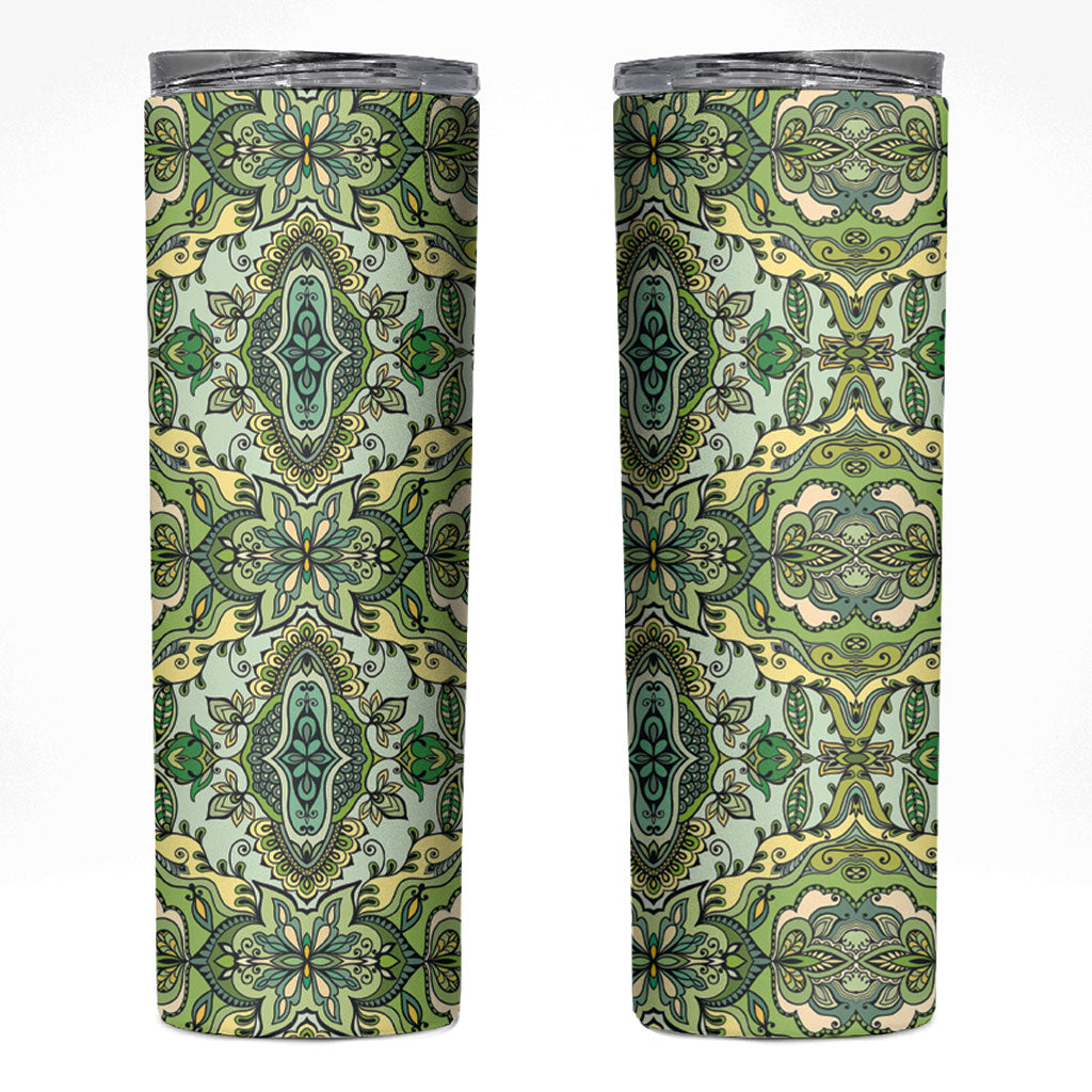 Indian Mandala Pattern Skinny Tumbler Green Geometric Floral Mandala