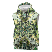 Indian Mandala Pattern Sleeveless Hoodie Green Geometric Floral Mandala