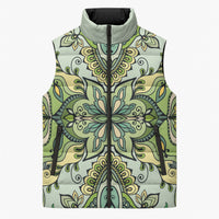 Indian Mandala Pattern Sleeveless Puffer Jacket Green Geometric Floral Mandala
