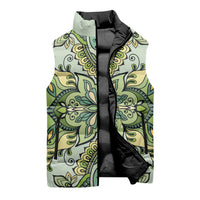Indian Mandala Pattern Sleeveless Puffer Jacket Green Geometric Floral Mandala
