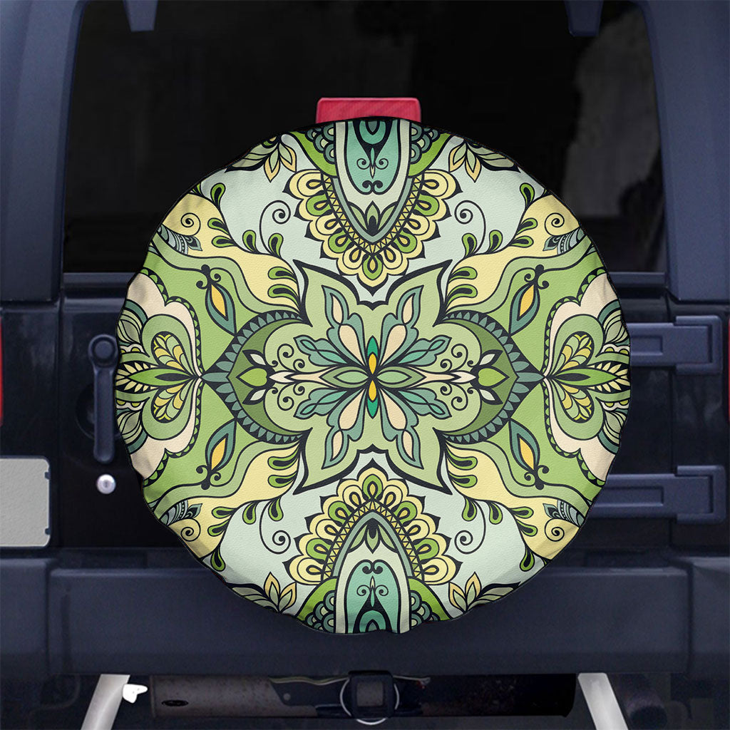 Indian Mandala Pattern Spare Tire Cover Green Geometric Floral Mandala