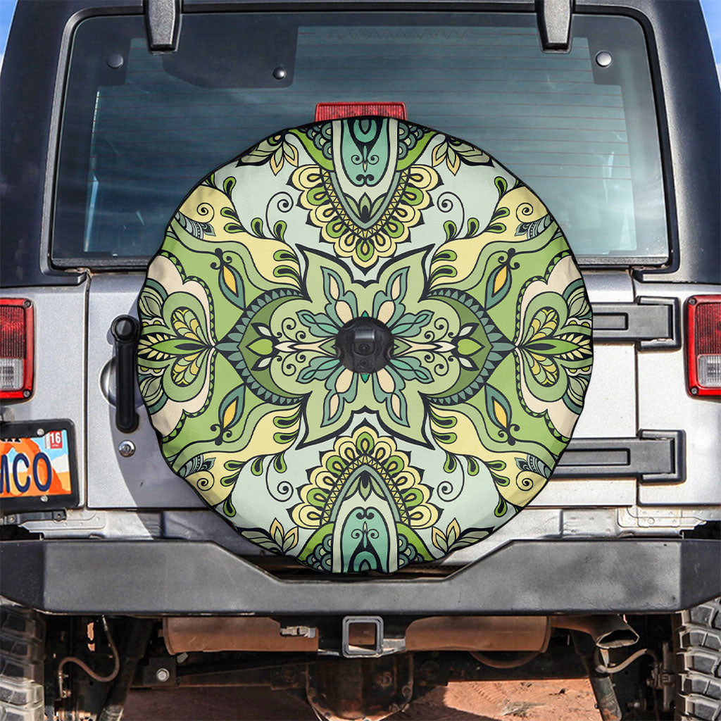 Indian Mandala Pattern Spare Tire Cover Green Geometric Floral Mandala