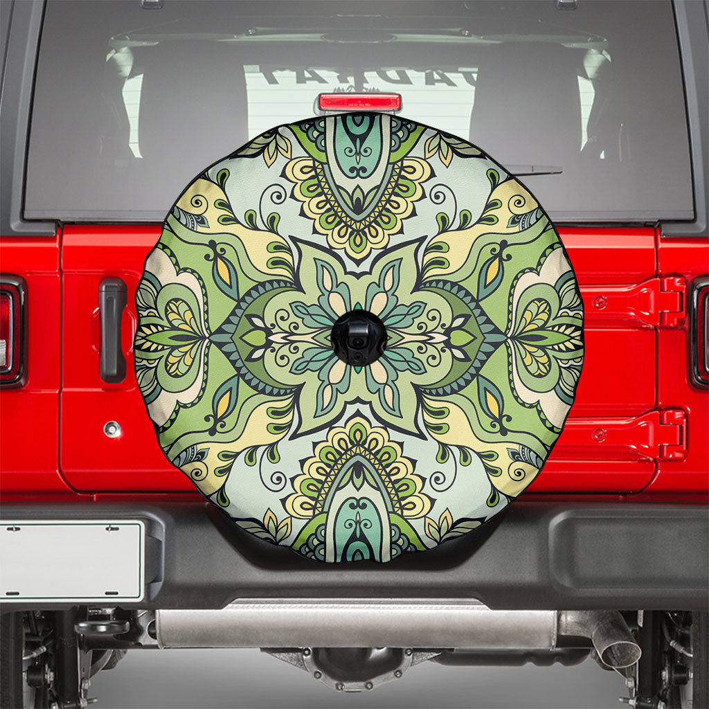 Indian Mandala Pattern Spare Tire Cover Green Geometric Floral Mandala