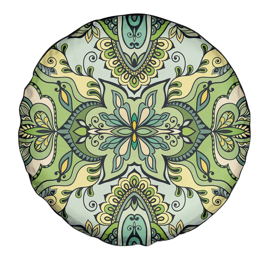 Indian Mandala Pattern Spare Tire Cover Green Geometric Floral Mandala