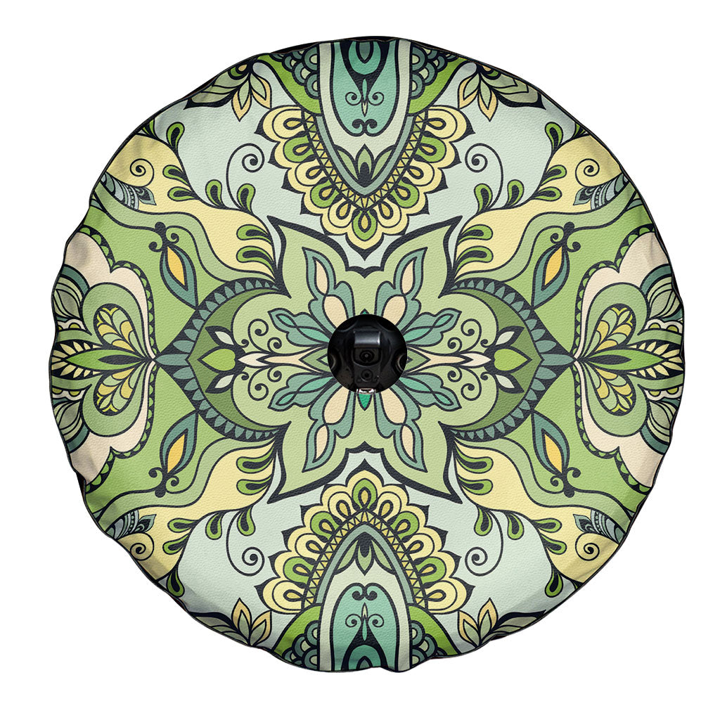 Indian Mandala Pattern Spare Tire Cover Green Geometric Floral Mandala