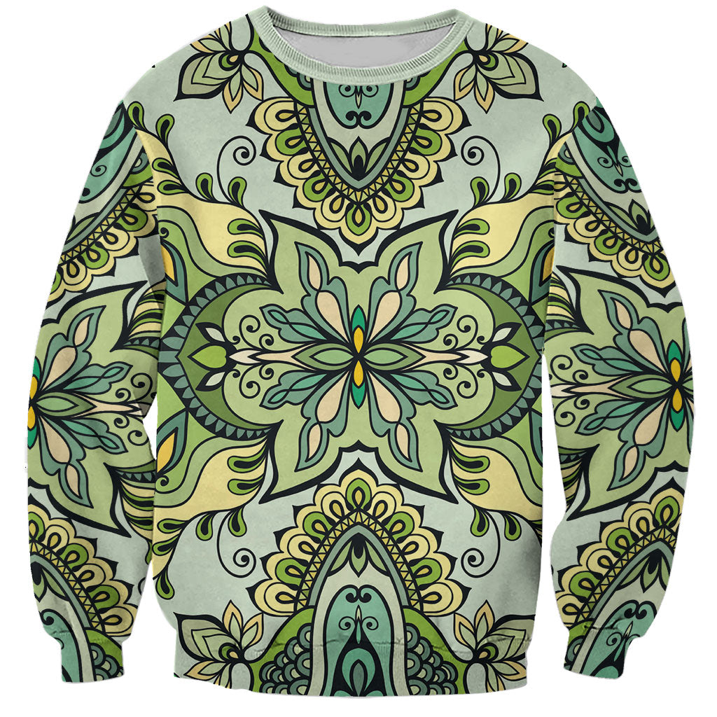 Indian Mandala Pattern Sweatshirt Green Geometric Floral Mandala
