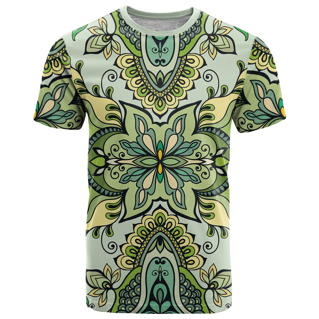 Indian Mandala Pattern T Shirt Green Geometric Floral Mandala
