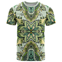 Indian Mandala Pattern T Shirt Green Geometric Floral Mandala