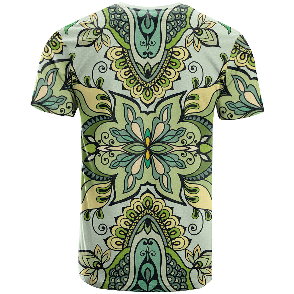 Indian Mandala Pattern T Shirt Green Geometric Floral Mandala