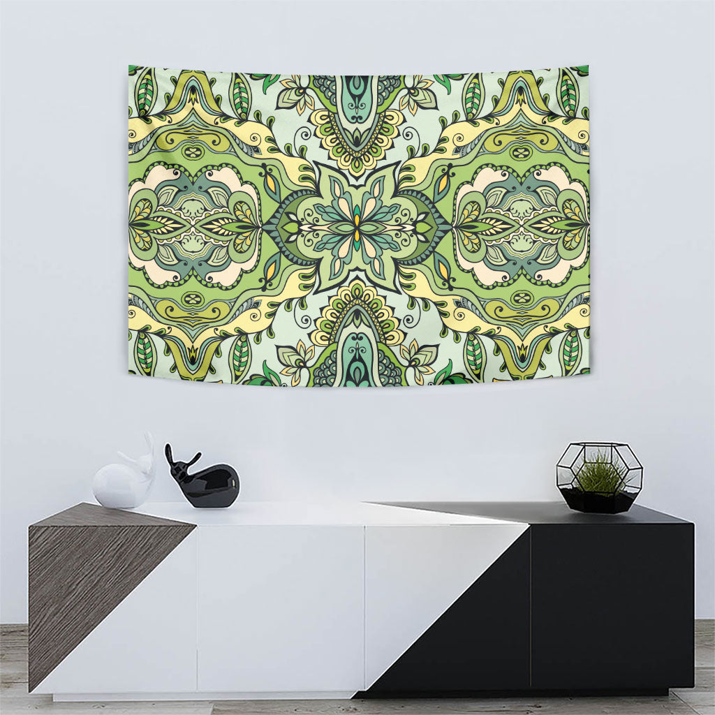 Indian Mandala Pattern Tapestry Green Geometric Floral Mandala