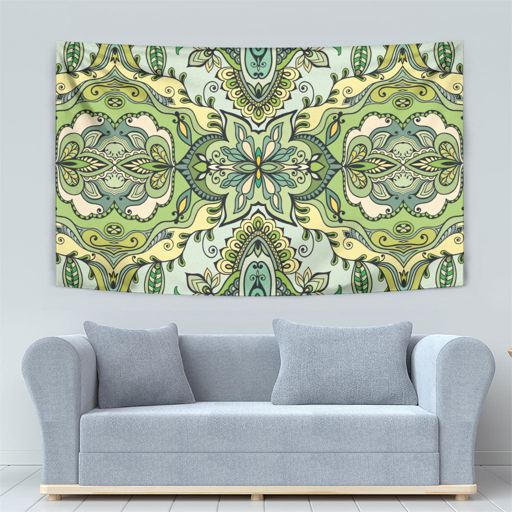 Indian Mandala Pattern Tapestry Green Geometric Floral Mandala