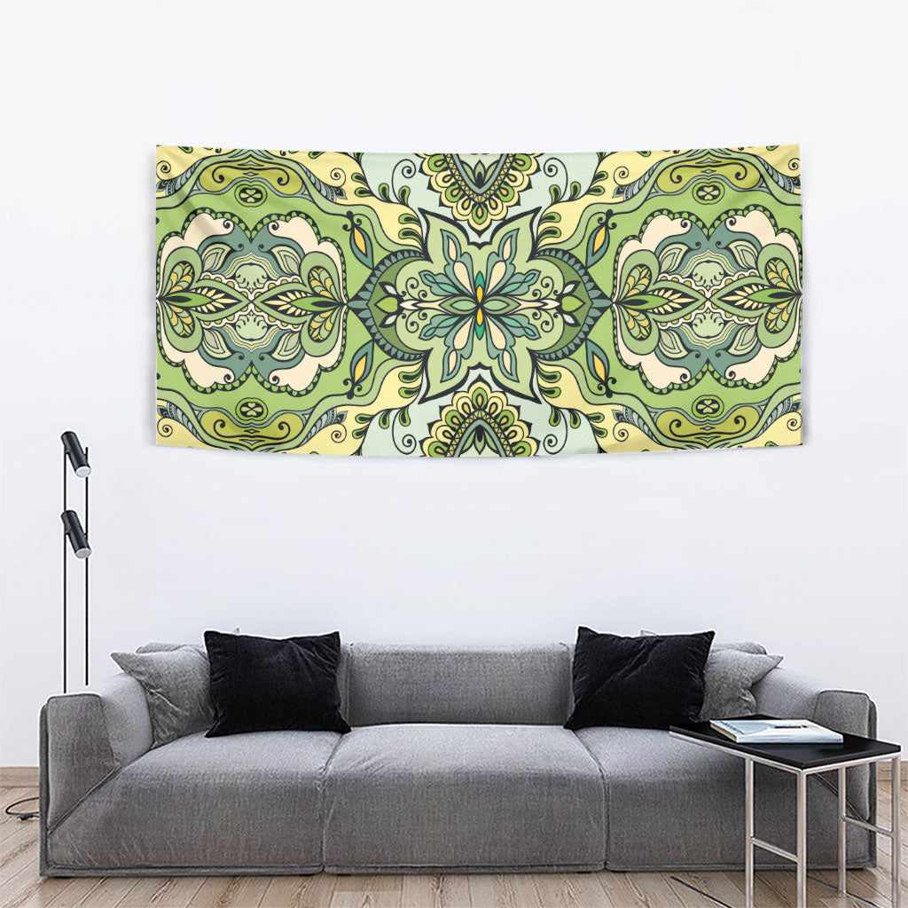 Indian Mandala Pattern Tapestry Green Geometric Floral Mandala