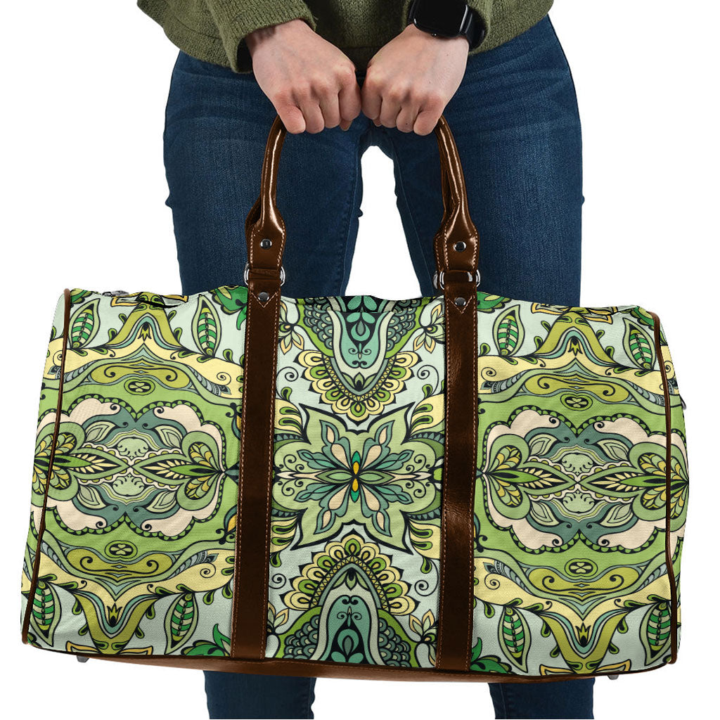 Indian Mandala Pattern Travel Bag Green Geometric Floral Mandala