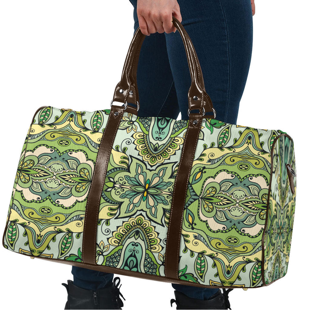 Indian Mandala Pattern Travel Bag Green Geometric Floral Mandala