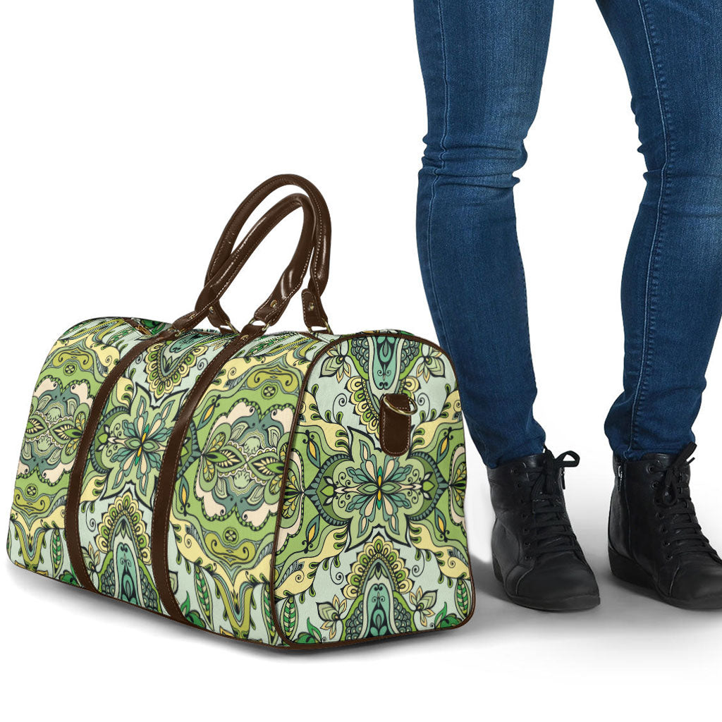 Indian Mandala Pattern Travel Bag Green Geometric Floral Mandala