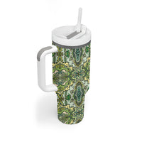 Indian Mandala Pattern Tumbler With Handle Green Geometric Floral Mandala