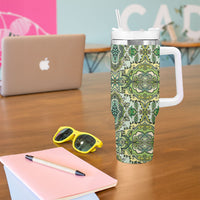 Indian Mandala Pattern Tumbler With Handle Green Geometric Floral Mandala