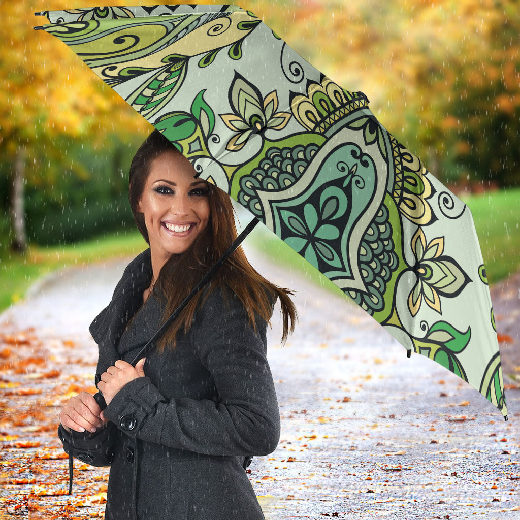 Indian Mandala Pattern Umbrella Green Geometric Floral Mandala