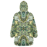 Indian Mandala Pattern Wearable Blanket Hoodie Green Geometric Floral Mandala