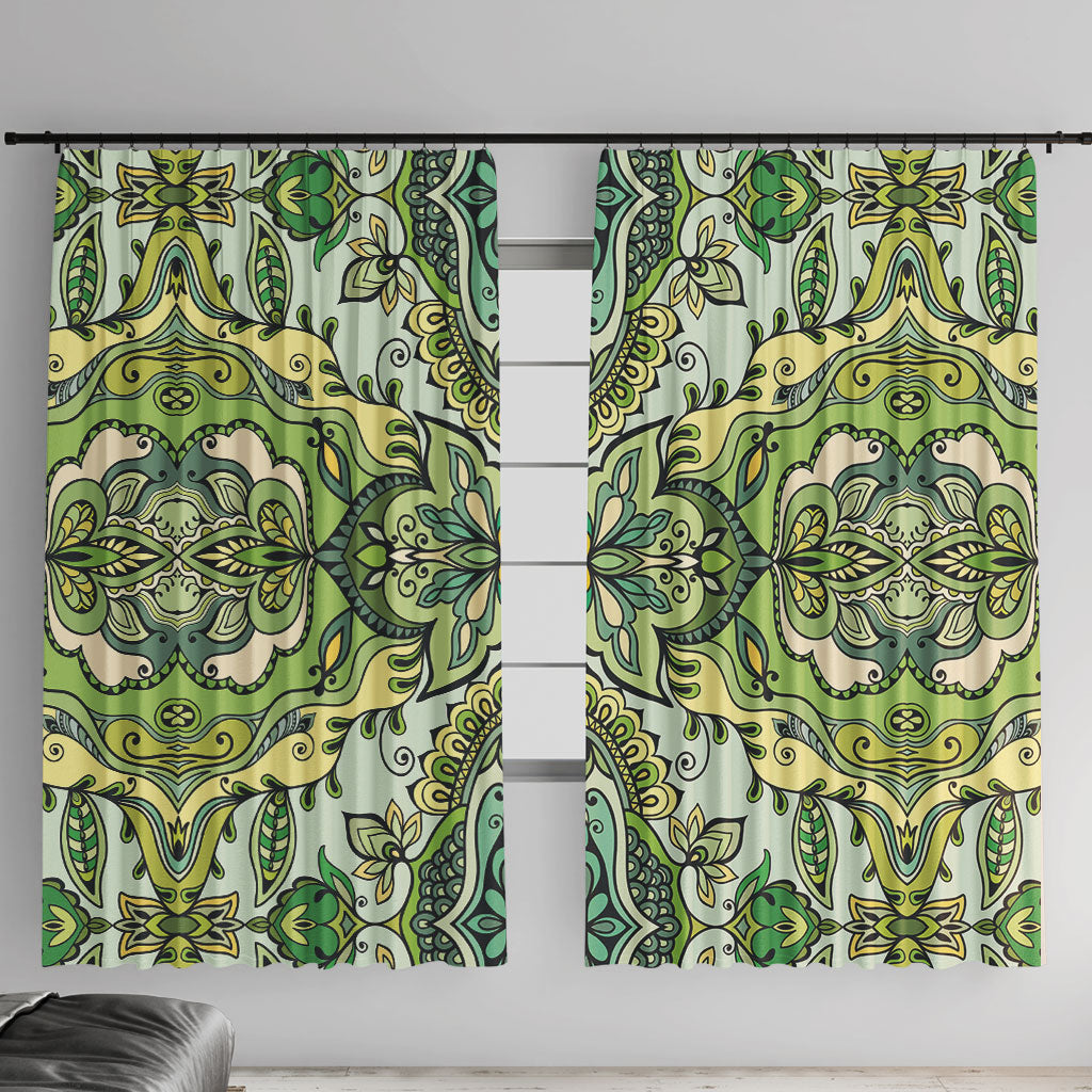 Indian Mandala Pattern Window Curtain Green Geometric Floral Mandala