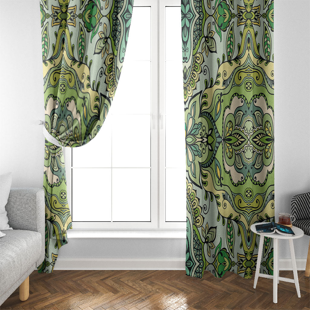 Indian Mandala Pattern Window Curtain Green Geometric Floral Mandala