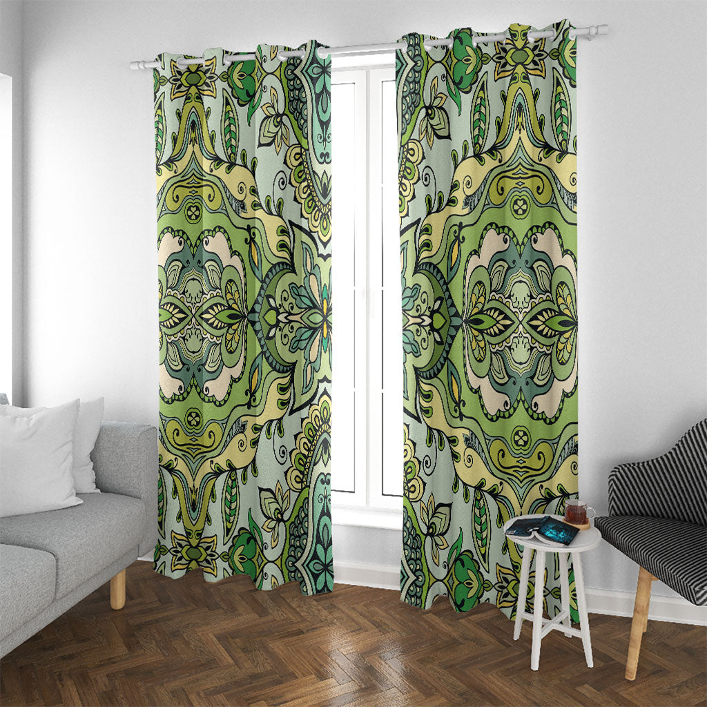 Indian Mandala Pattern Window Curtain Green Geometric Floral Mandala