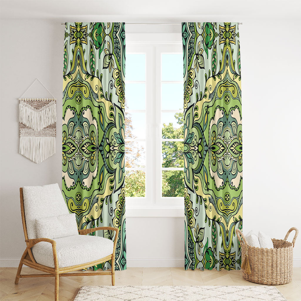 Indian Mandala Pattern Window Curtain Green Geometric Floral Mandala