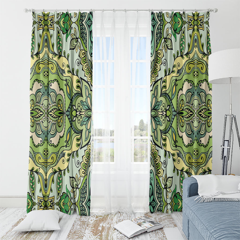 Indian Mandala Pattern Window Curtain Green Geometric Floral Mandala