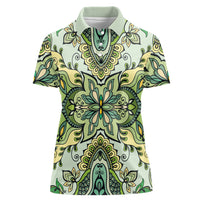 Indian Mandala Pattern Women Polo Shirt Green Geometric Floral Mandala