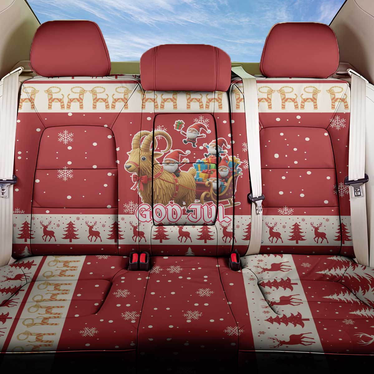 Sweden Christmas Back Car Seat Cover God Jul Nordic Julbock - Wonder Print Shop