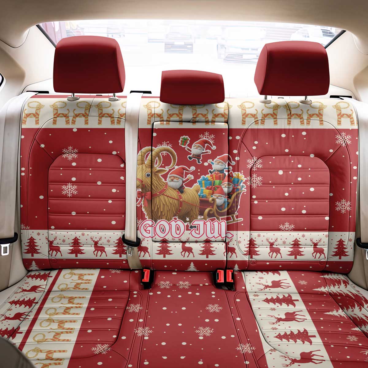 Sweden Christmas Back Car Seat Cover God Jul Nordic Julbock - Wonder Print Shop
