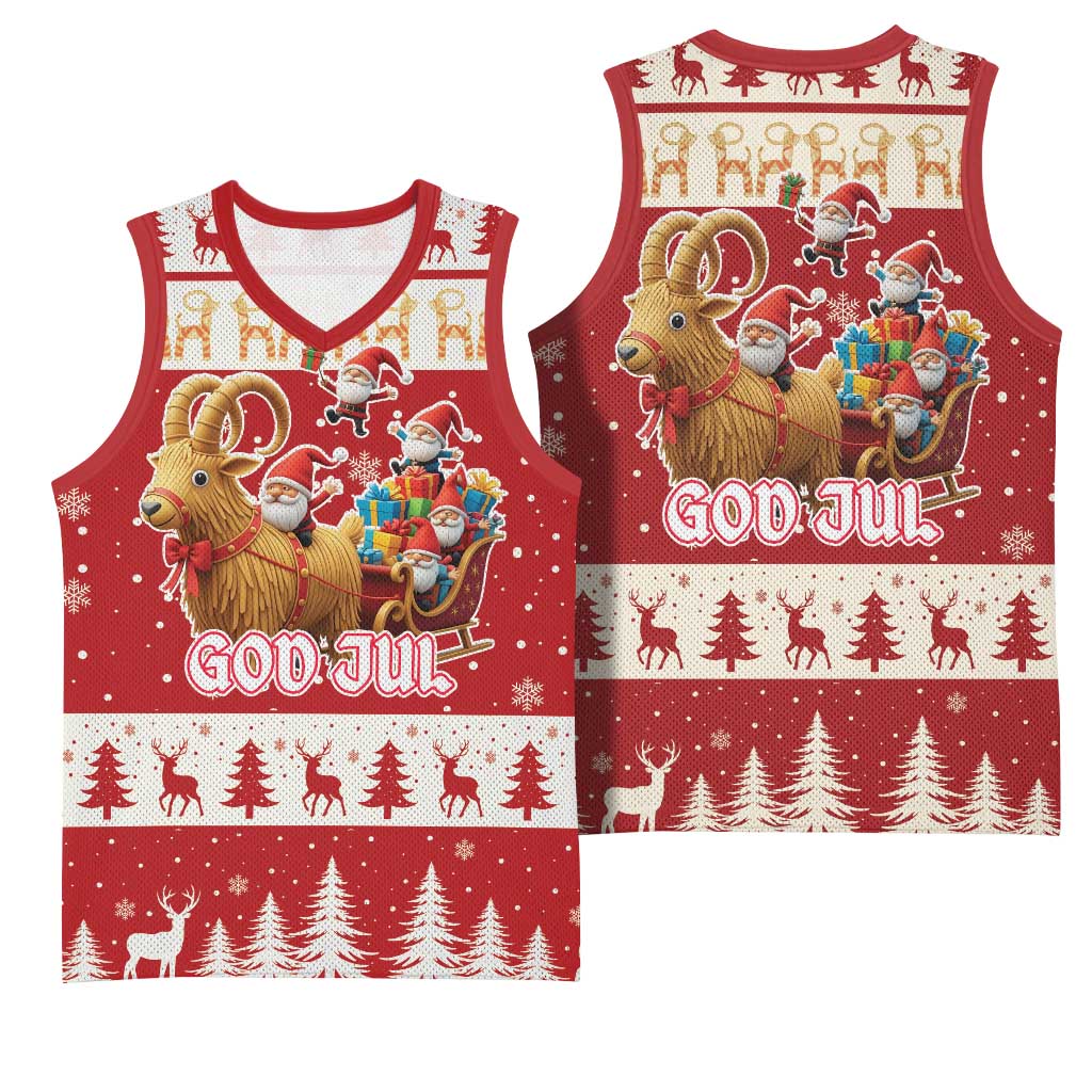 Sweden Christmas Basketball Jersey God Jul Nordic Julbock - Wonder Print Shop