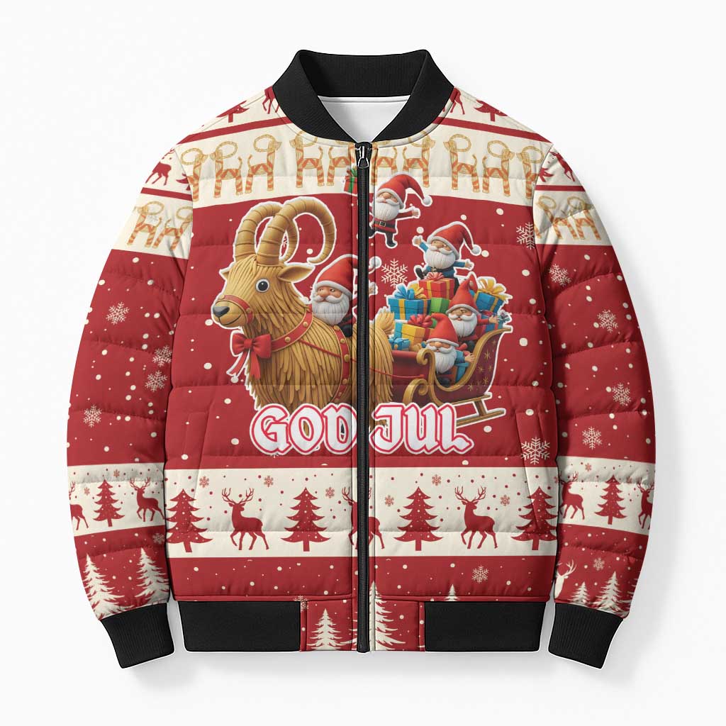 Sweden Christmas Bomber Puffer Jacket God Jul Nordic Julbock - Wonder Print Shop
