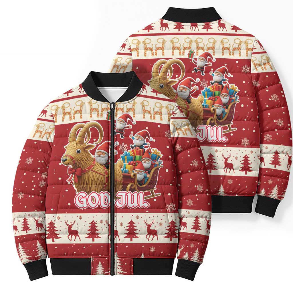 Sweden Christmas Bomber Puffer Jacket God Jul Nordic Julbock - Wonder Print Shop