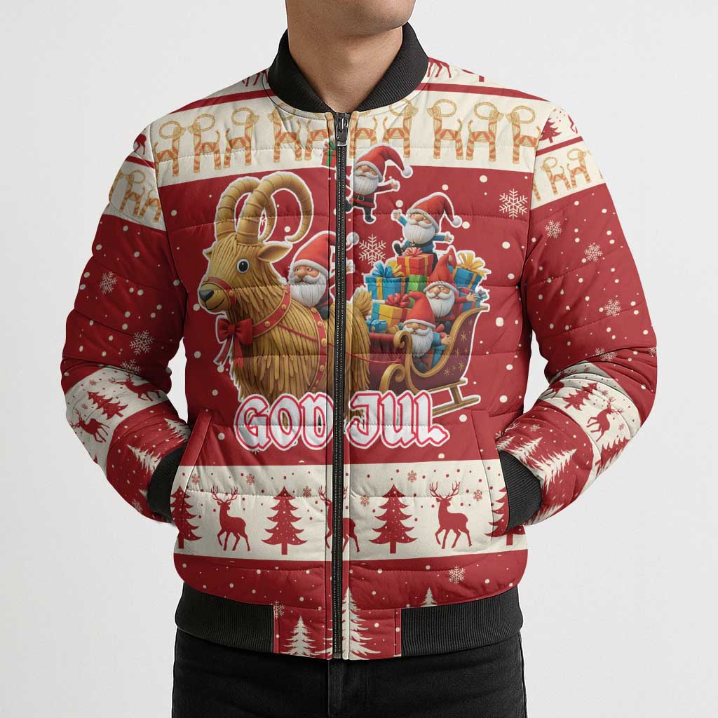 Sweden Christmas Bomber Puffer Jacket God Jul Nordic Julbock - Wonder Print Shop
