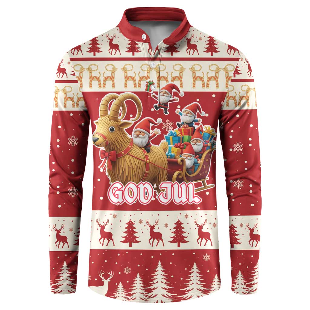 Sweden Christmas Button Sweatshirt God Jul Nordic Julbock - Wonder Print Shop