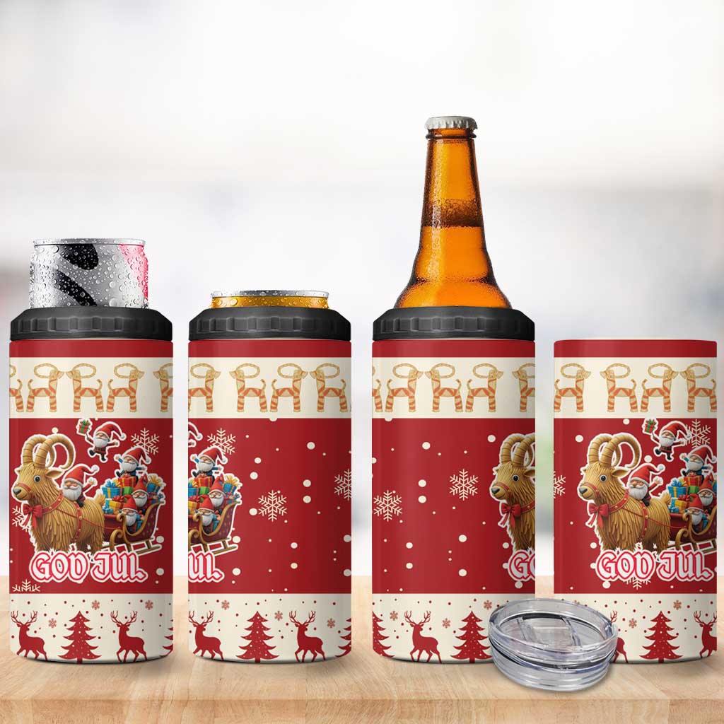Sweden Christmas 4 in 1 Can Cooler Tumbler God Jul Nordic Julbock - Wonder Print Shop