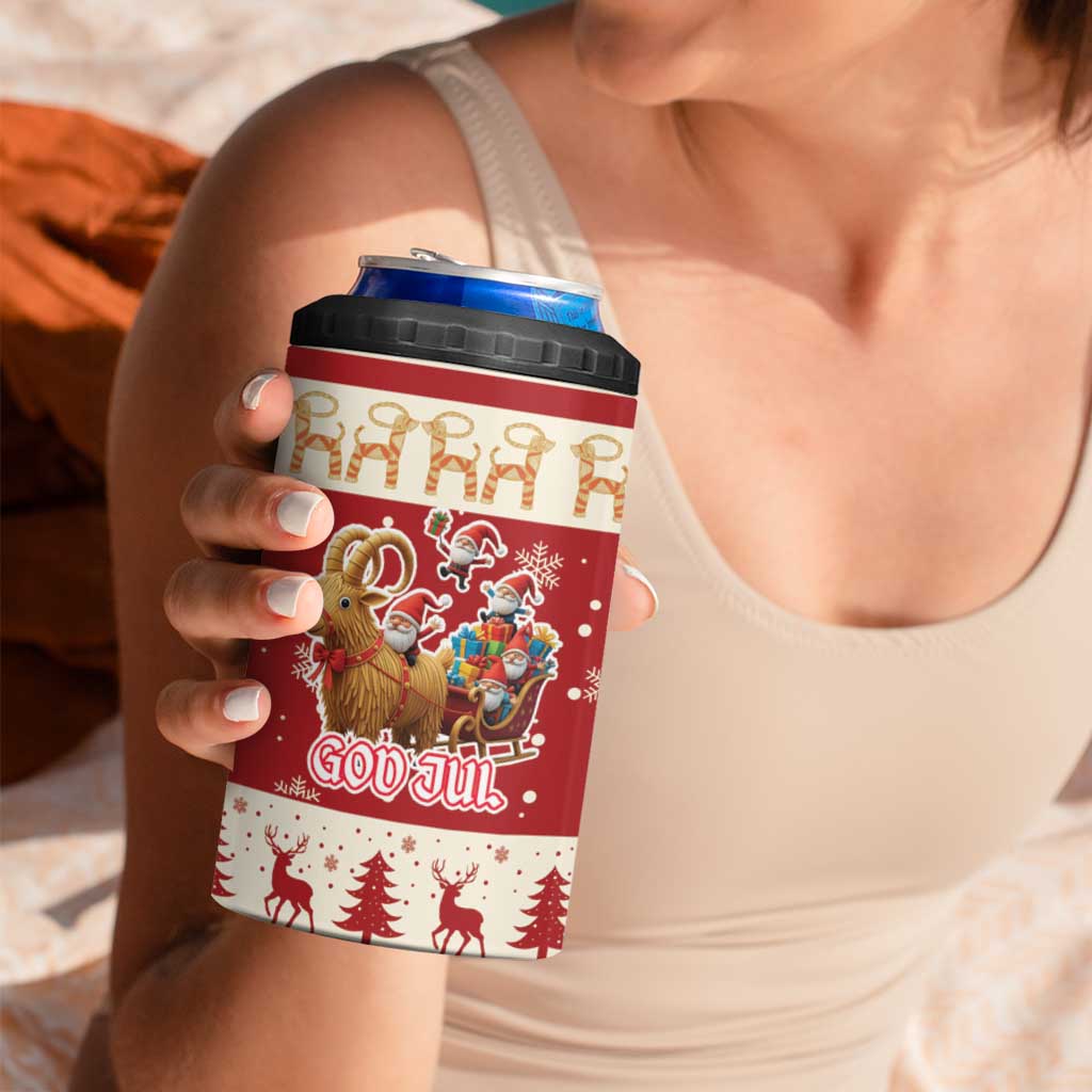 Sweden Christmas 4 in 1 Can Cooler Tumbler God Jul Nordic Julbock - Wonder Print Shop