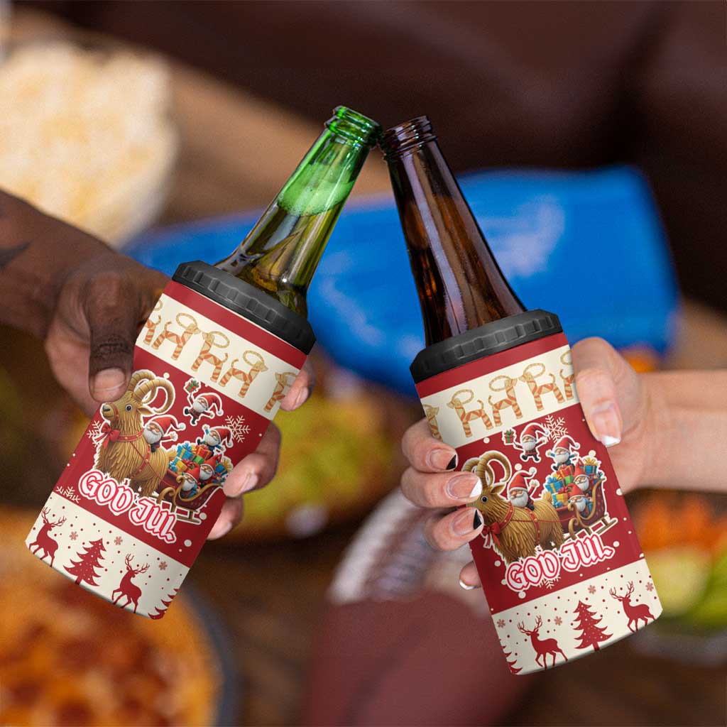 Sweden Christmas 4 in 1 Can Cooler Tumbler God Jul Nordic Julbock - Wonder Print Shop