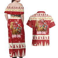 Sweden Christmas Couples Matching Off Shoulder Maxi Dress and Hawaiian Shirt God Jul Nordic Julbock - Wonder Print Shop