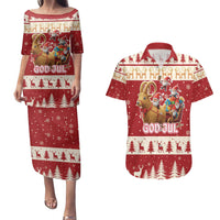 Sweden Christmas Couples Matching Puletasi and Hawaiian Shirt God Jul Nordic Julbock - Wonder Print Shop