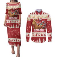 Sweden Christmas Couples Matching Puletasi and Long Sleeve Button Shirt God Jul Nordic Julbock - Wonder Print Shop