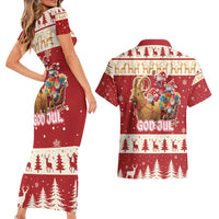 Sweden Christmas Couples Matching Short Sleeve Bodycon Dress and Hawaiian Shirt God Jul Nordic Julbock - Wonder Print Shop